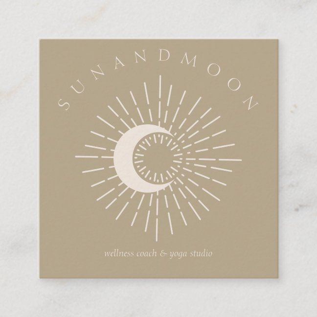 Dark Green Healing Sun Moon Spiritual Solar Energy Square Business Card