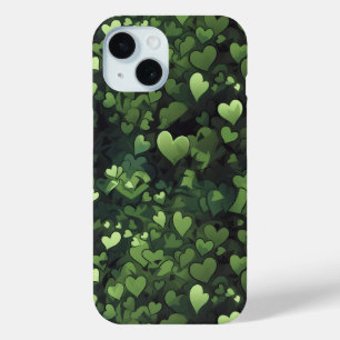 Dark Green Heart Pattern iPhone 15 Case