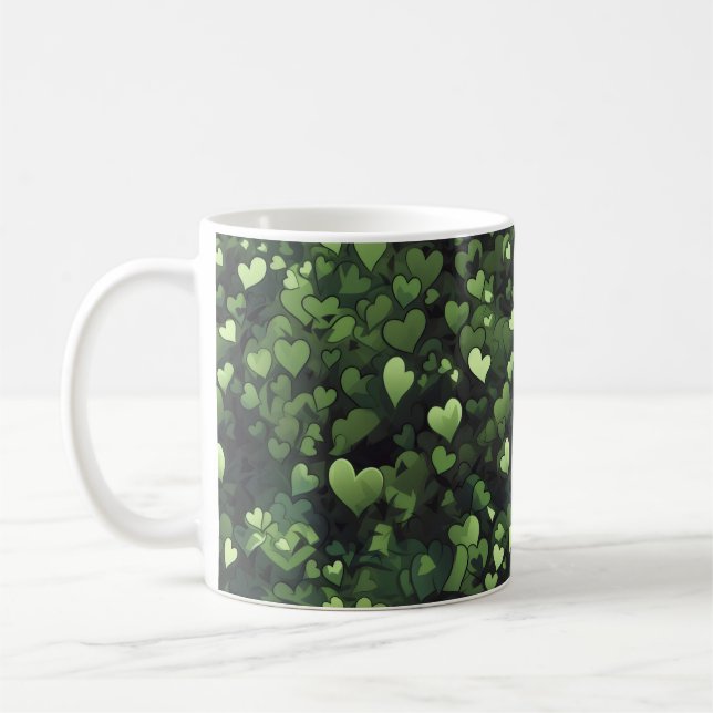 Dark Green Heart Pattern Coffee Mug (Left)