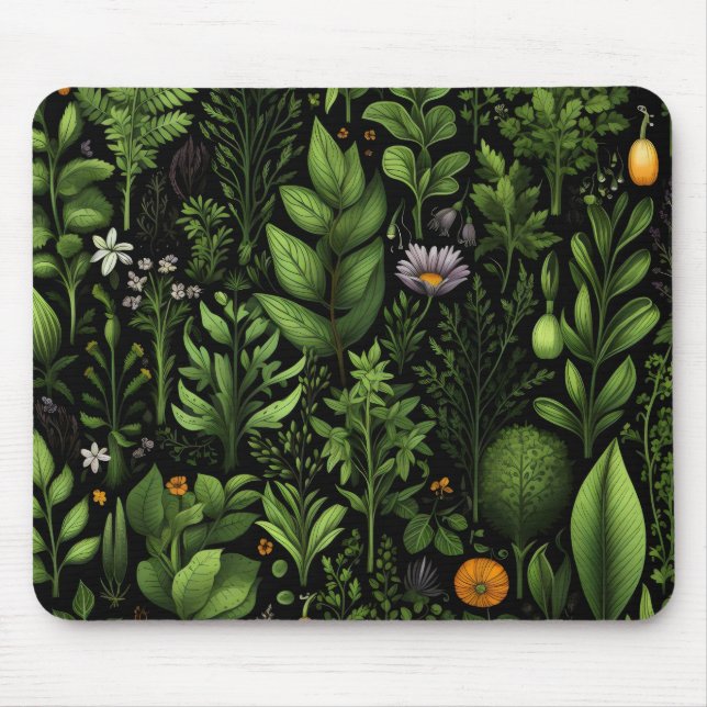 Dark Green Herbs Mouse Pad (Front)
