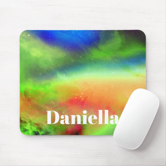 Dark Green Holographic Sky with Custom Name Mouse Pad (With Mouse)