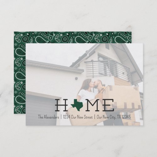 Dark Green HOME Texas Moving Announcement