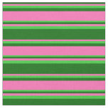 [ Thumbnail: Dark Green, Hot Pink, and Lime Green Stripes Fabric ]
