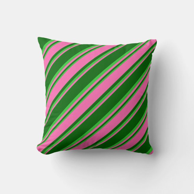 Dark Green, Hot Pink, and Lime Green Stripes Throw Pillow (Front)