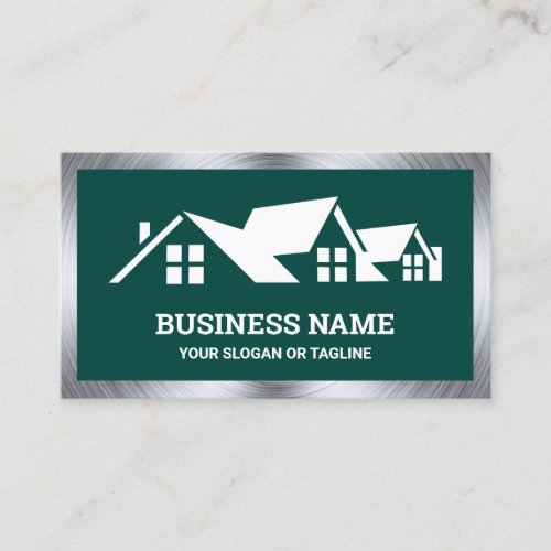 Dark Green House Roofing Construction Roofer Business Card
