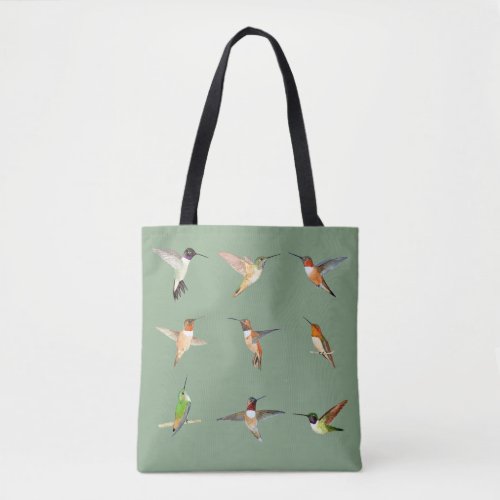 Dark Green Hummingbirds of North America Tote Bag