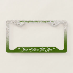 Dark Green Ivory Printed sparkle effect Bling Lady License Plate Frame