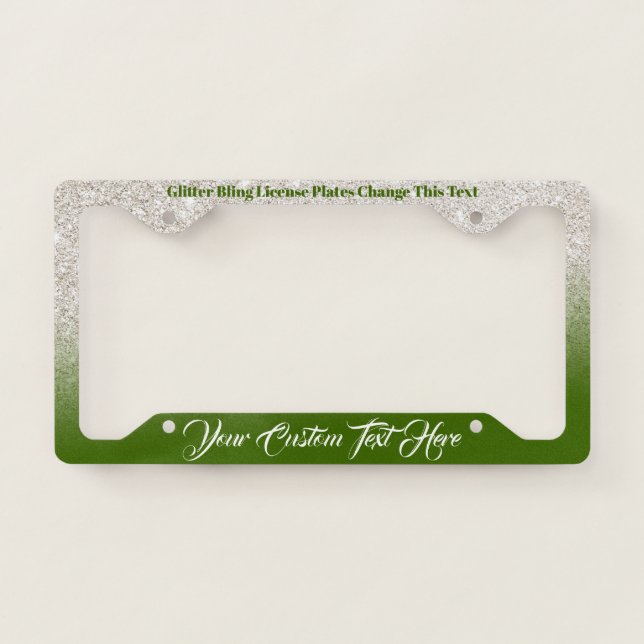 Dark Green Ivory Printed sparkle effect Bling Lady License Plate Frame (Front)