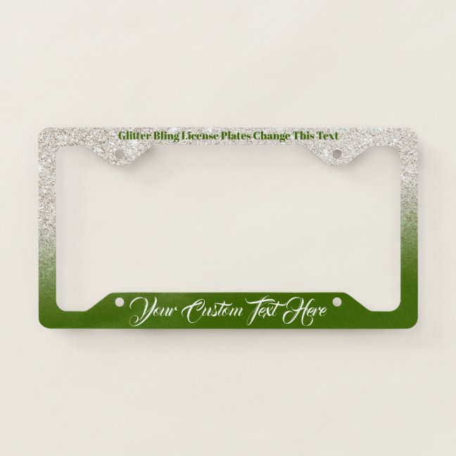 Dark Green Ivory Printed sparkle effect Bling Lady License Plate Frame