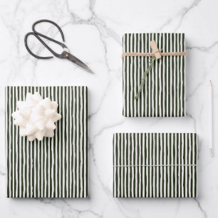 Dark Green & Ivory Wonky Stripes Wrapping Paper Sheets