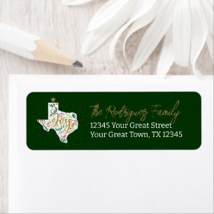 Dark Green Joy Holiday Leaves Texas Shape Label