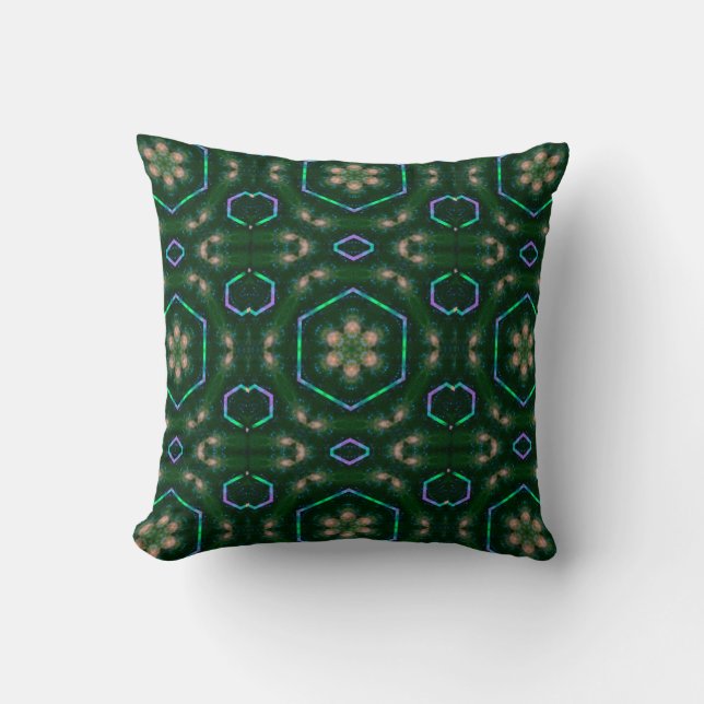 Dark Green Kaleidoscopic pattern Throw Pillow (Front)