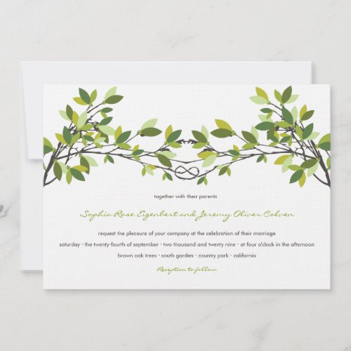 Dark Green Knotted Love Trees Summer Wedding Invitation