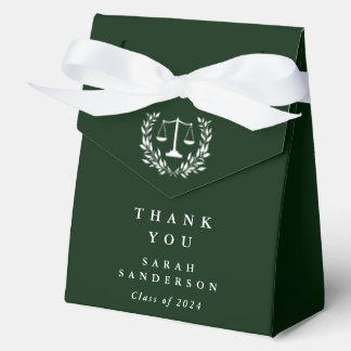 Dark Green Law Scales+Laurel Wreath Graduation Favor Boxes