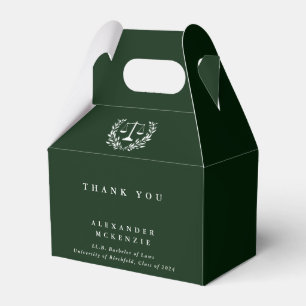 Dark Green Law Scales+Laurel Wreath Graduation Favor Boxes