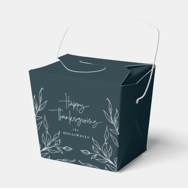 Dark Green Leaf Motif Happy Thanksgiving Favor Boxes (Front Side)
