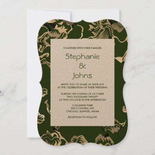 Dark Green Leafy Leaves Elegant Kraft Wedding Invitation