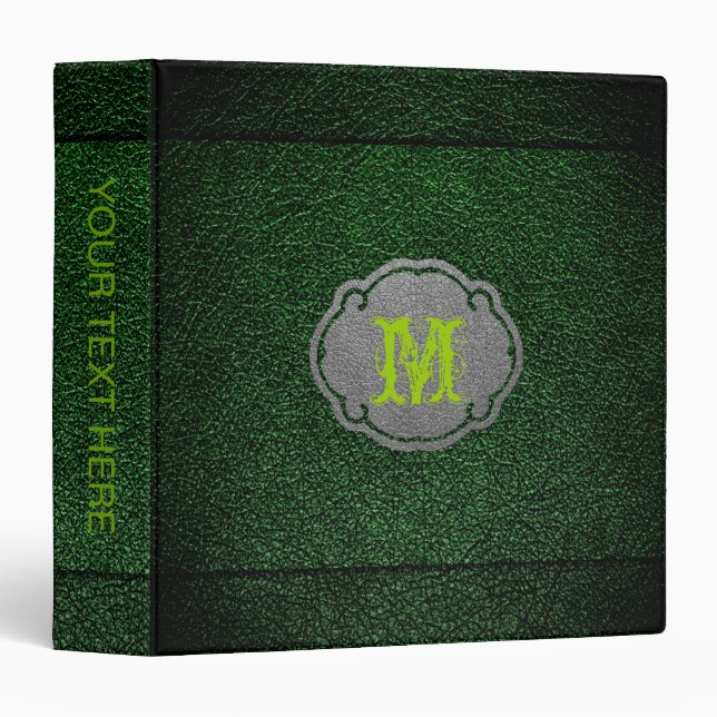 Dark Green Leather 3 Ring Binder (Front/Spine)