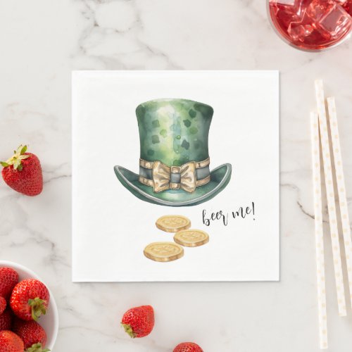 Dark Green Leprechaun Hat and Gold Coins Napkins