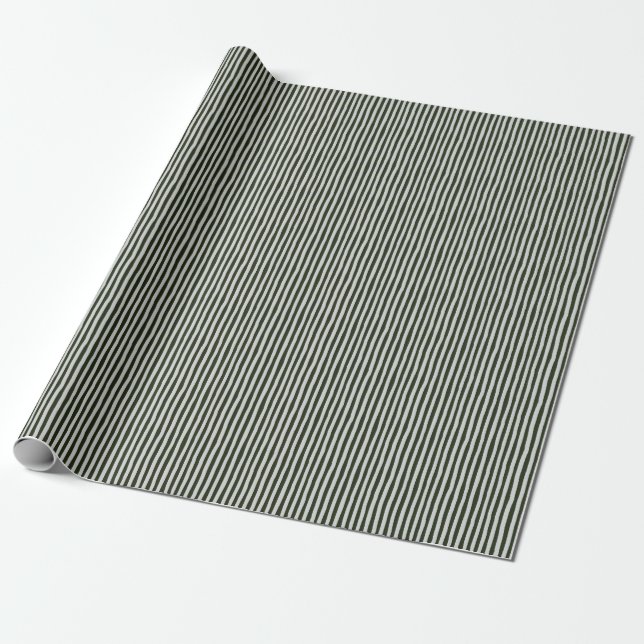 Dark Green & Light Gray Wonky Stripes Wrapping Paper (Unrolled)