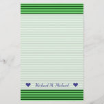 [ Thumbnail: Dark Green & Light Green Stripes/Lines Pattern Stationery ]