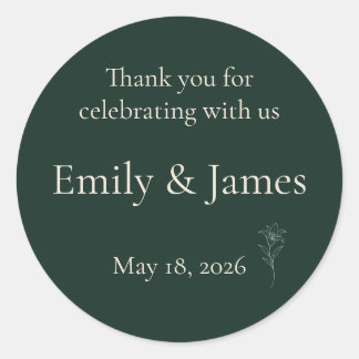 Dark Green Lily Personalized Wedding Thank You Classic Round Sticker