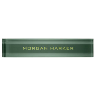 Dark Green Lime Faux Brushed Steel Your Name Desk Name Plate