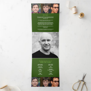 Dark green lime white Funeral service custom photo Tri-Fold Program