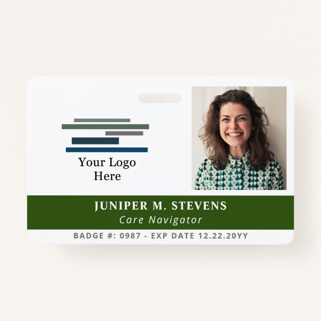 Dark Green Logo & Photo Employee ID Badge (Front)