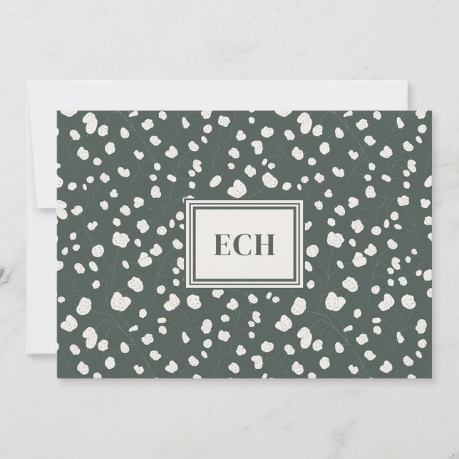 Dark Green Lunaria Monogram Flat Note Card (Front)