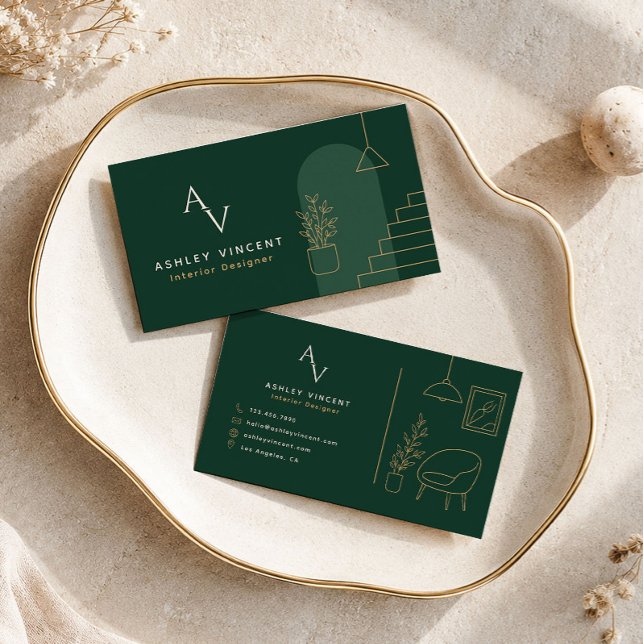 Dark Green Luxury Interior Designer Business Card (Creator Uploaded)
