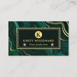 Dark Green Malachite and Gold Foil Strata Veining Business Card
