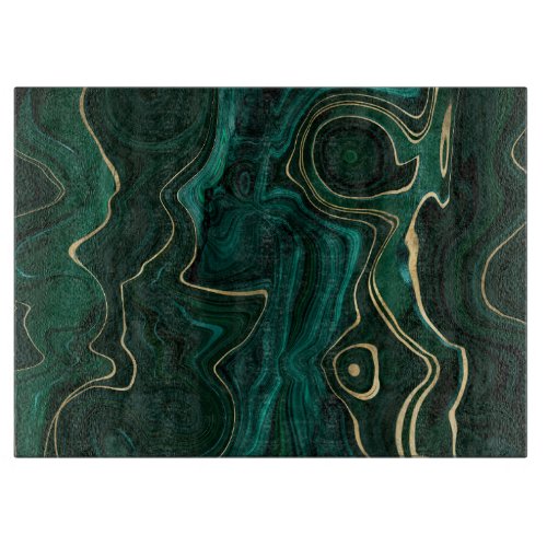 Dark Green Malachite and Gold Foil Strata Veining Cutting Board