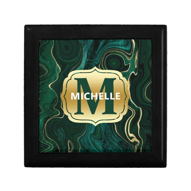 Dark Green Malachite and Gold Foil Strata Veining Gift Box (Front)