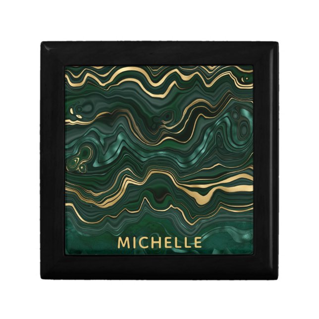 Dark Green Malachite and Gold Foil Strata Veining Gift Box (Front)