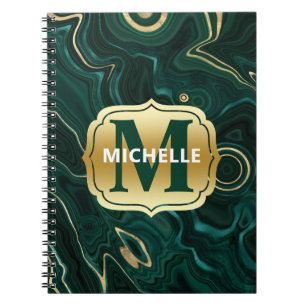 Dark Green Malachite and Gold Foil Strata Veining Notebook