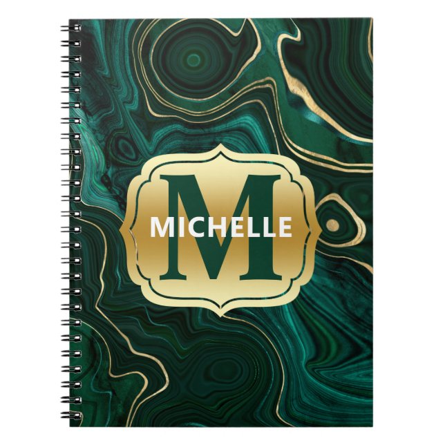 Dark Green Malachite and Gold Foil Strata Veining Notebook (Front)