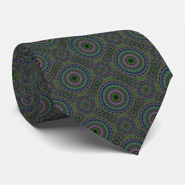 Dark Green Mandala Pattern Neck Tie (Rolled)