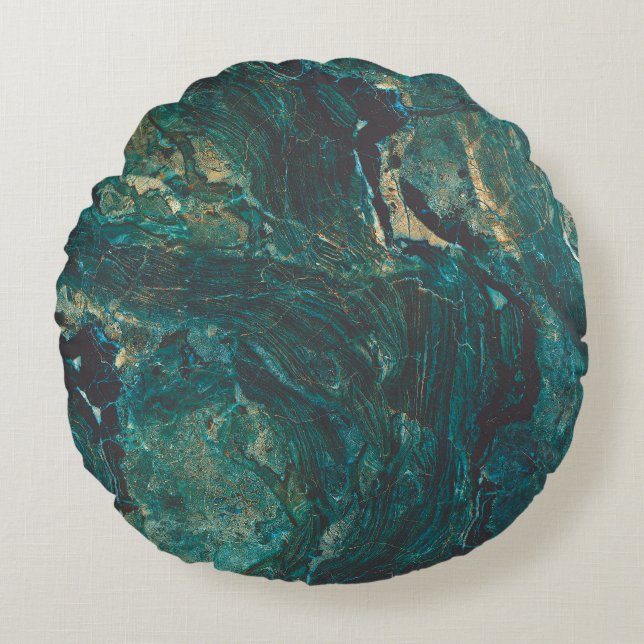 Dark green marble: luxurious texture. round pillow (Front)