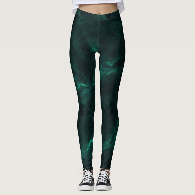 Dark green marble, seamless texture. leggings (Front)