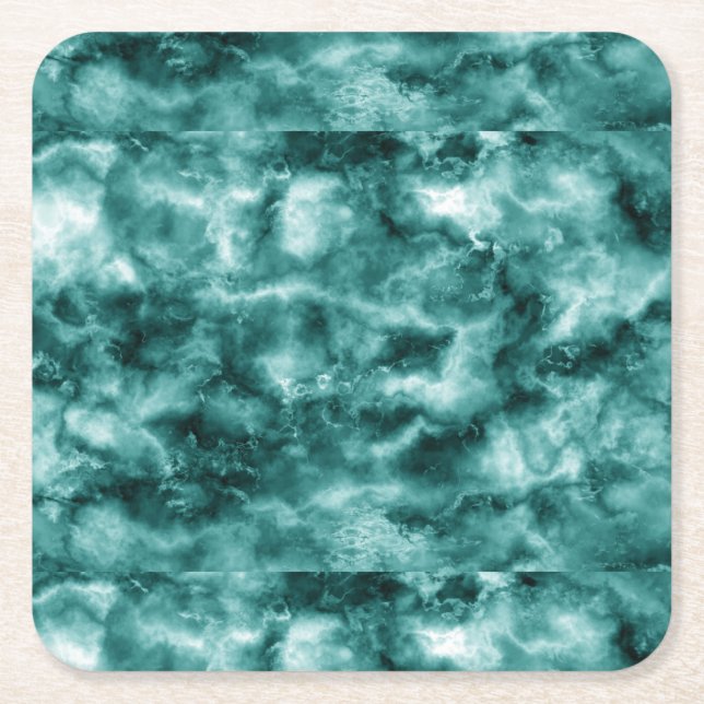 Dark Green Marble Texture Square Paper Coaster (Front)