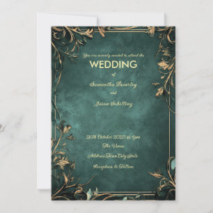 Dark Green Marbled Background ,Rustic Borders Invi Invitation