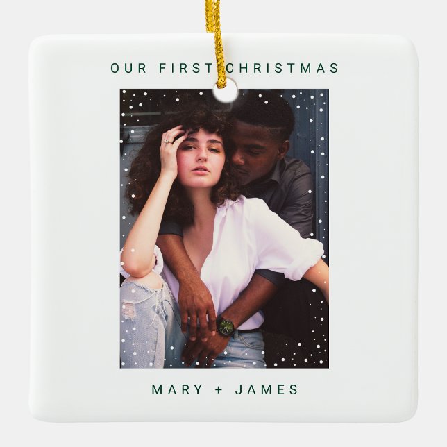 Dark Green Merry and Married Photo Ceramic Ornament (create your own Dark Green Merry and Married Photo Ceramic Ornament)