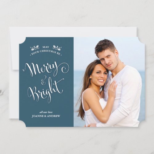 Dark Green Merry  Bright Christmas Photo Card