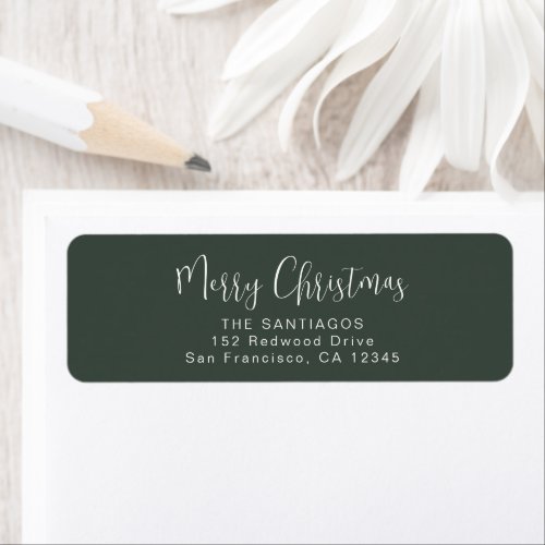 Dark Green Merry Christmas Holiday Address Label