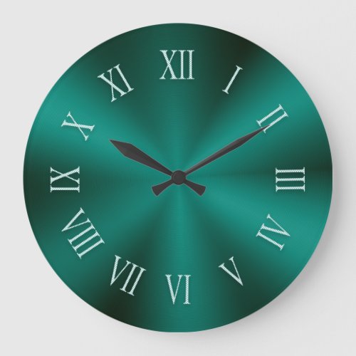 Dark Green Metallic Clock with Roman Numbers