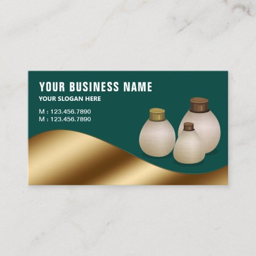 Dark Green Metallic Gold Aroma Oil Perfume Bottle Business Card