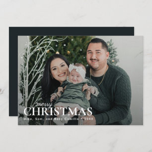 Dark Green Minimal First Christmas Family Photo Holiday Card