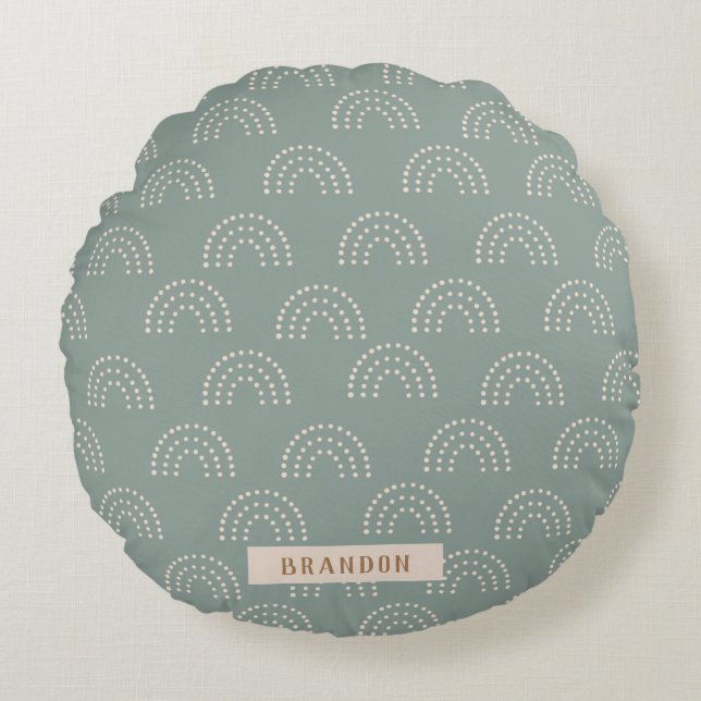 Dark Green Minimal rainbow baby  Round Pillow (Front)