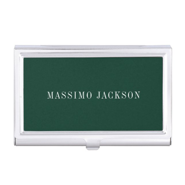 Dark Green Minimalist Plain Modern  Business Card Case (Front)